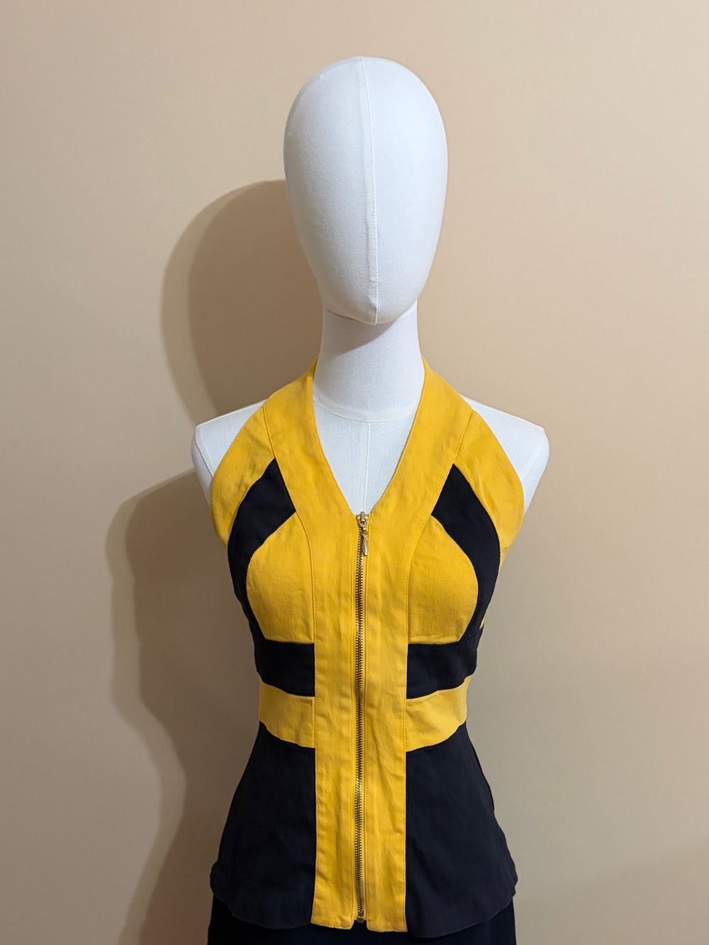 Vintage 90’s Capacity Colorblock Bodycon Mini Dress – Yellow & Black Front-Zip